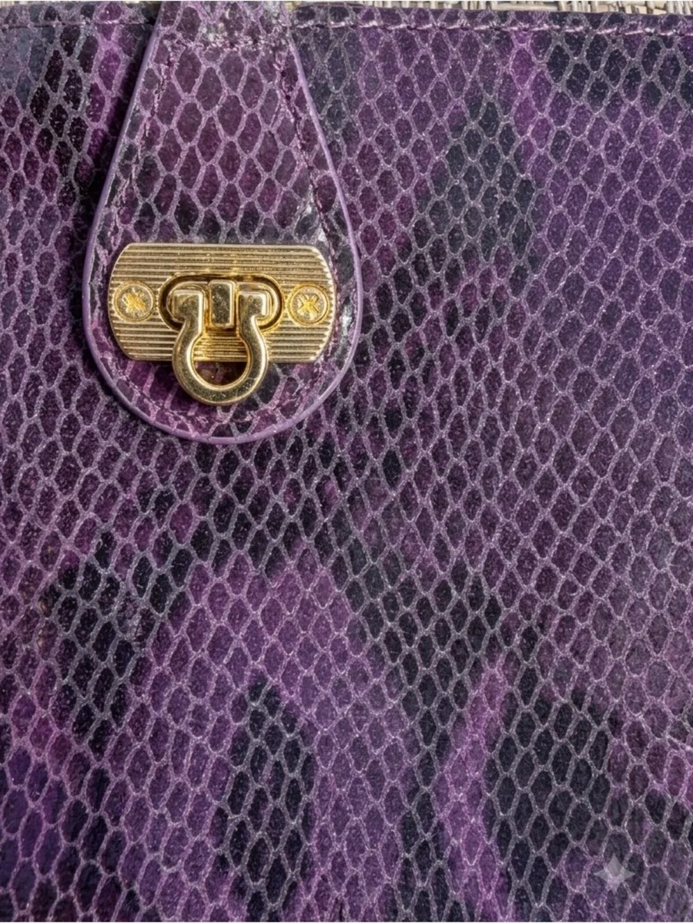 Kate Landry Purple Snakeskin Embossed Leather Clutch | Zip Top